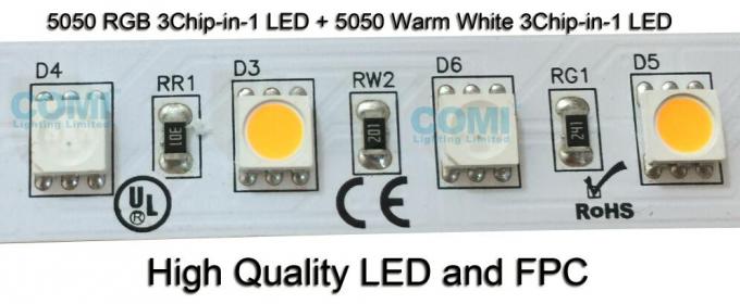 RGB + شرائط إضاءة LED بيضاء دافئة متغيرة اللون ، أضواء شريطية قابلة للتعتيم 24VDC 1