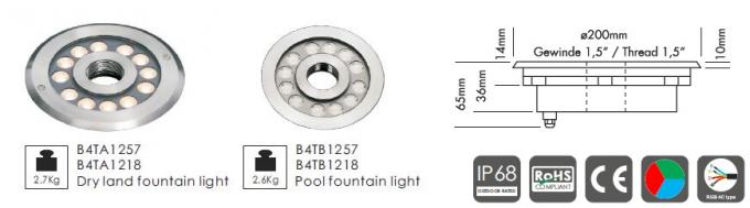 B4TB1257 B4TB1218 12 * 2W أضواء نافورة تجمع LED مركزية مع قطر ديا. 182mm الغطاء الأمامي IP68 مقاوم للماء 0