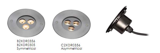C2XDR0356 ، C2XDR0305 3 * 1W أو 2W غير متماثل LED داخل الأرض من الفولاذ المقاوم للصدأ SUS 316 1