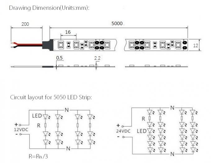 شريط إضاءة LED مرن للديكور 5050 باللون الأزرق الجليدي 25000-3500 ك 14.4 وات / متر 1