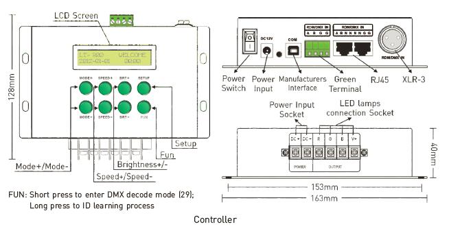 12- 24VDC 8A / CH 3CH LED RGB / DMX / RDM تحكم مع جهاز تحكم عن بعد RF 0