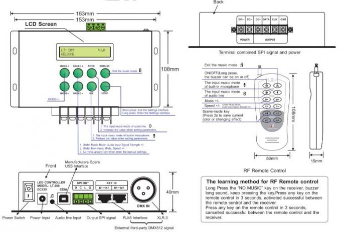 وحدة تحكم LED رقمية بكسل LED وحدة تحكم الموسيقى DMX تدعم المصفوفة / الوضع الخطي 0