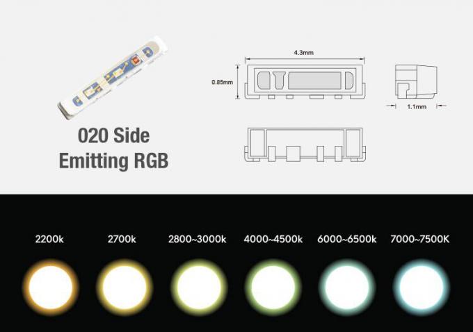 أحادي / RGB اللون بقيادة أضواء ذاتية اللصق SMD 020 عالية CRI90 24VDC انبعاث جانبي 1